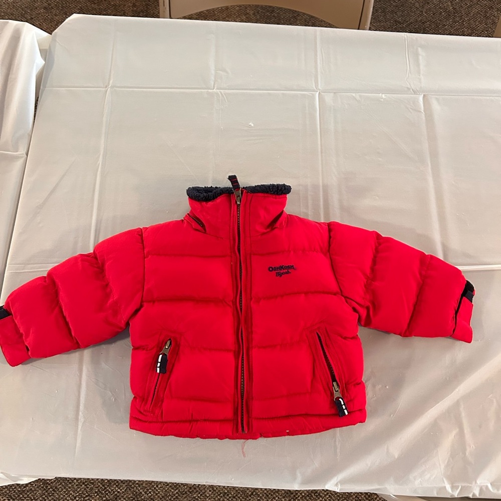 Oshkosh‎ B'Gosh Puffer Jacket 12m Red Gray Fleece Lined Jacket
